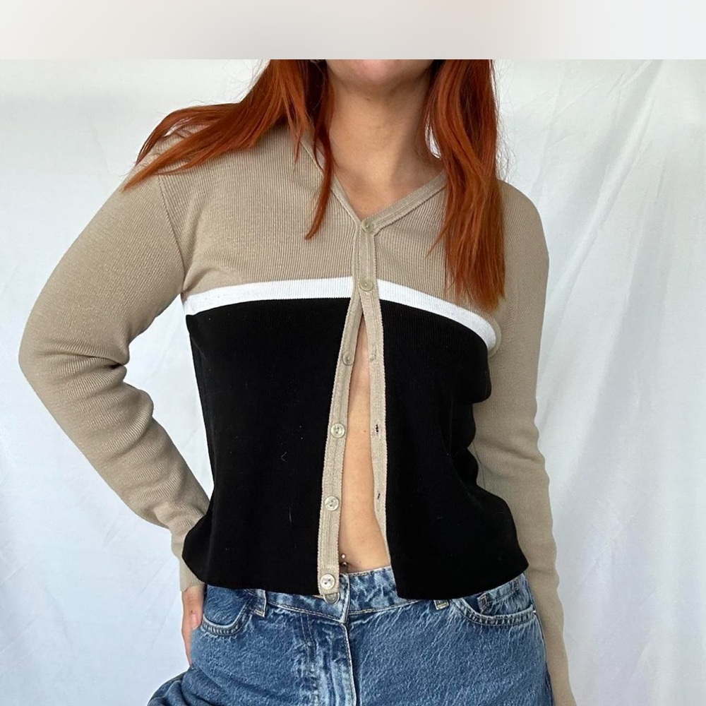 Women's Black and Tan Cardigan Sweater